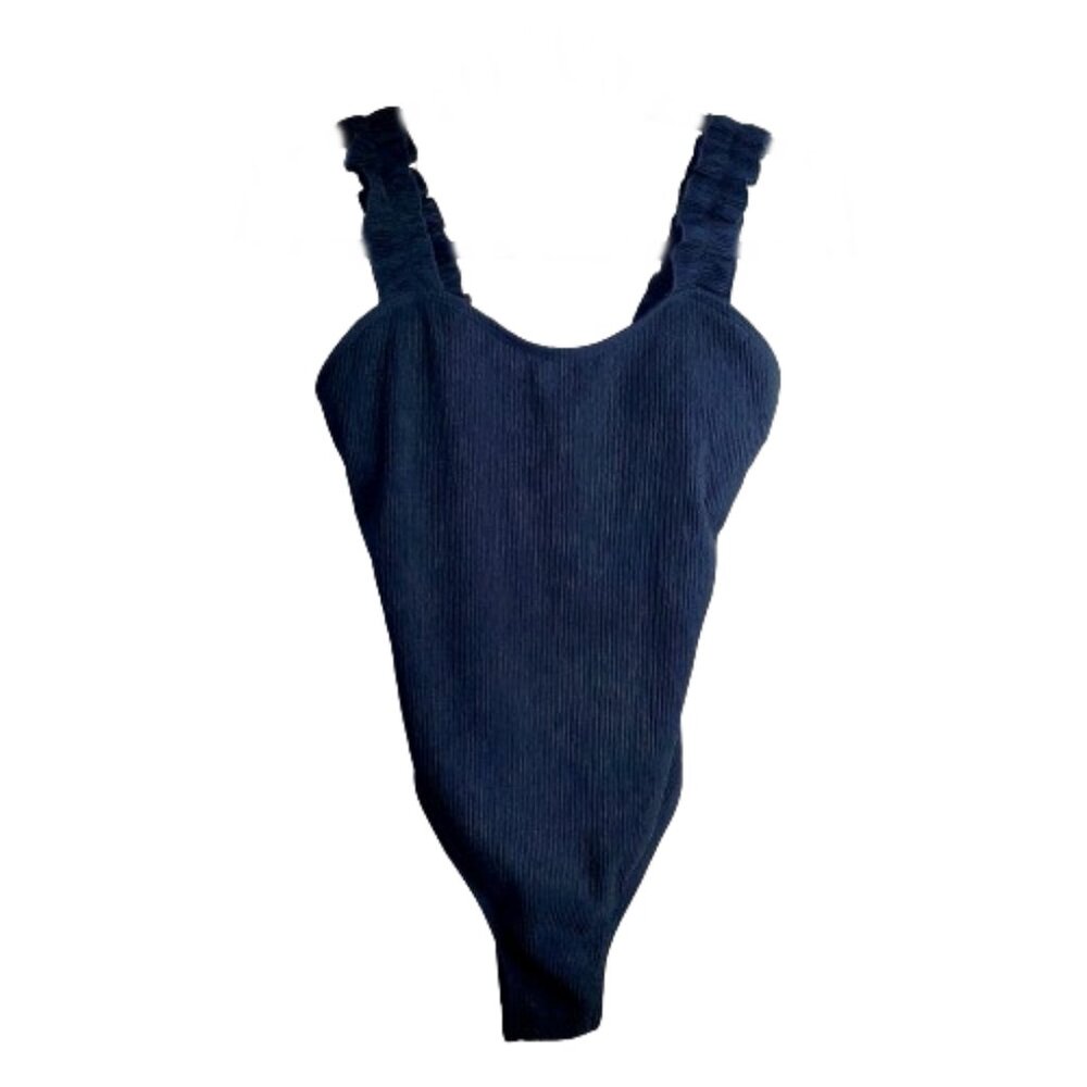 Black Bodysuit with padded bra Ruffle Straps. Size SM